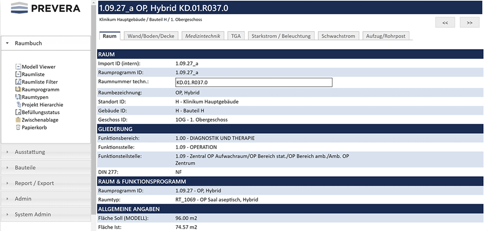 PREVERA Raumbuch / BIM Datenbank